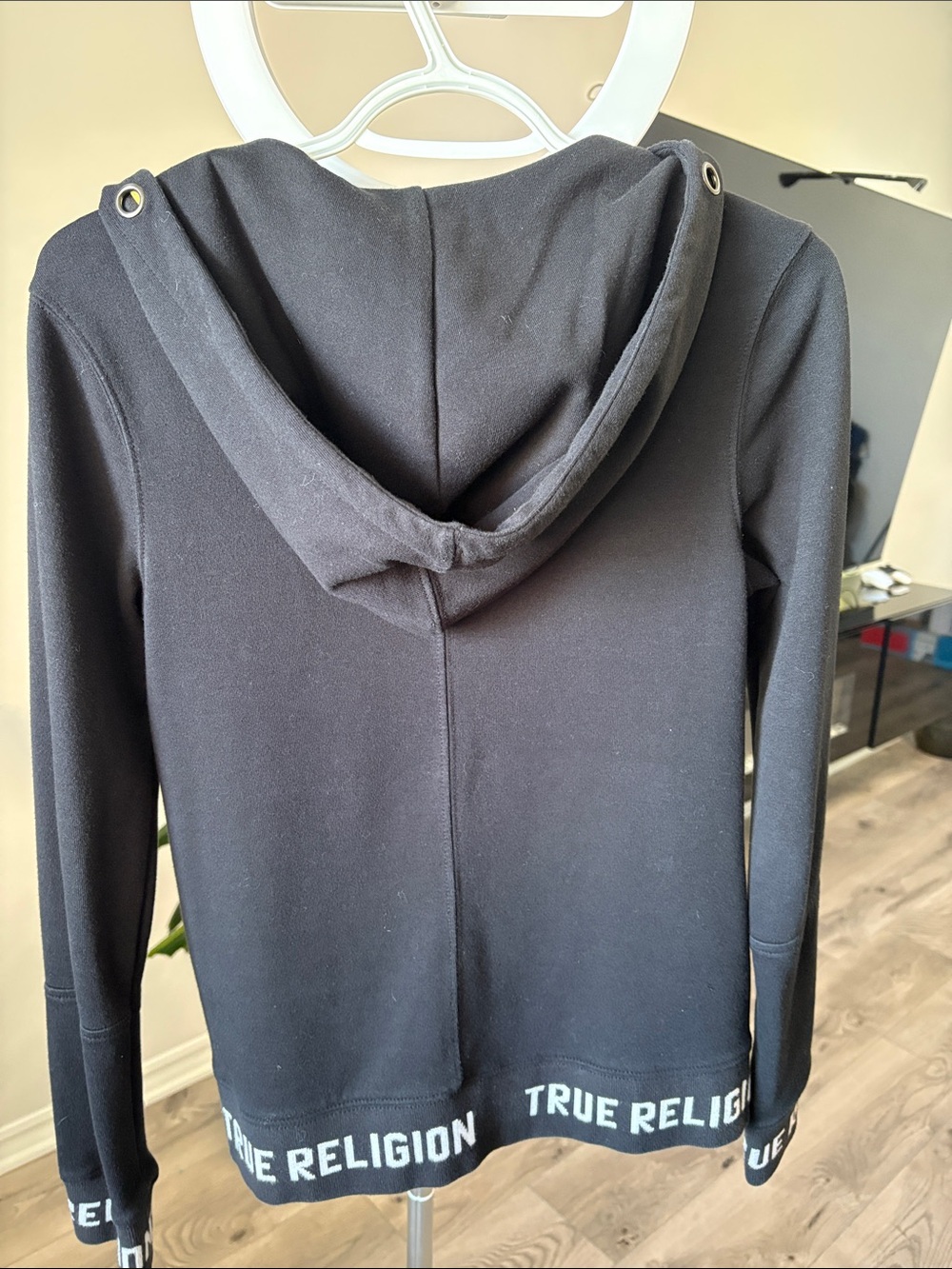 True Religion Black Hooded Utility Jacket with Branded Hem Trim